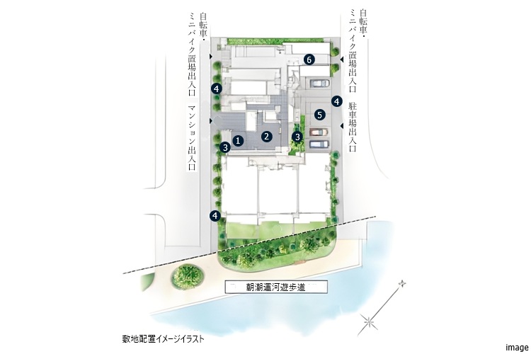 敷地配置イメージイラスト｜ザ・パークハウス月島ディアスタ
